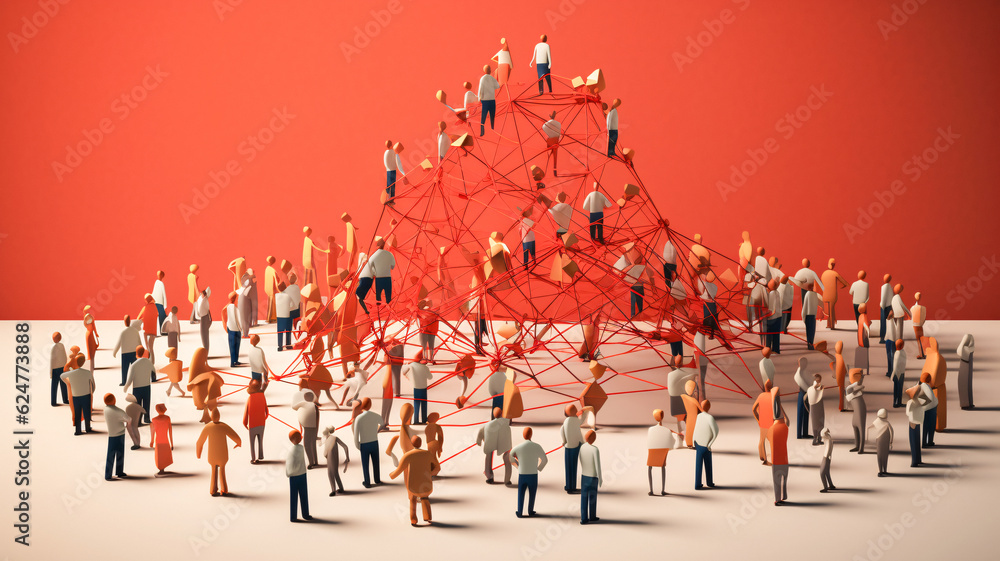 Poster red structure surrounded by people - generative ai