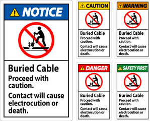 Danger Sign Buried Cable, Proceed With Caution, Contact Will Cause Electrocution Or Death
