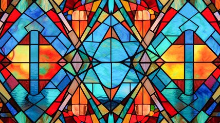 Cross on Stained Glass Window - Enhanced with Generative AI
