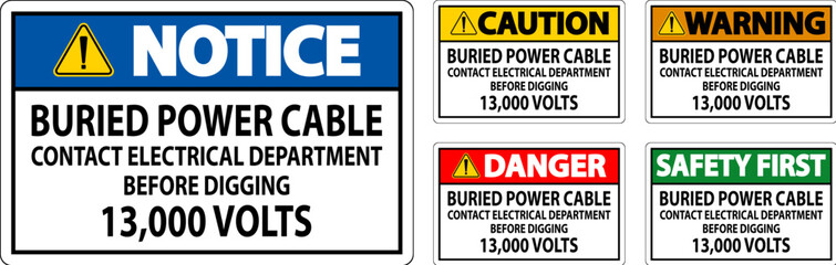 Danger Sign Buried Power Cable Contact Electrical Department Before Digging 13,000 Volts