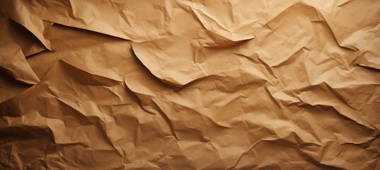 Brown kraft paper crumpled texture background. Generative AI technology.