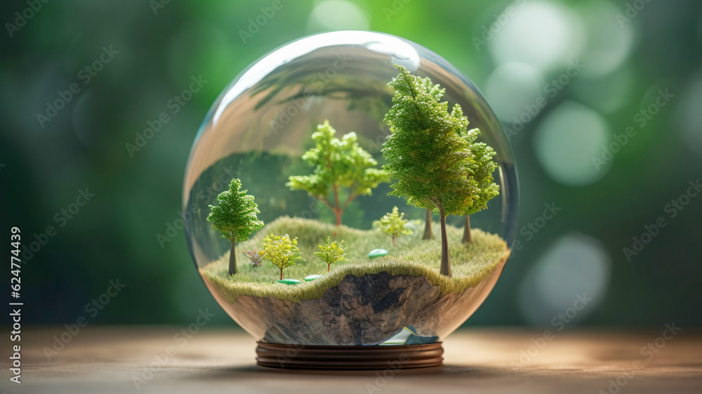 Poster glass ball with small tree inside - enhanced by generative ai