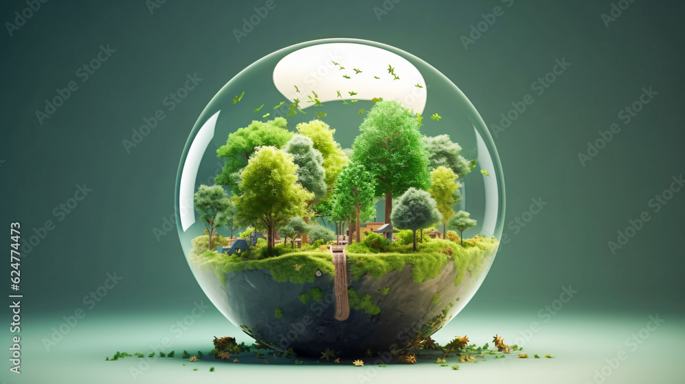 Poster glass ball with small tree inside - enhanced by generative ai