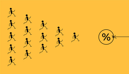 Sale. Discounts. Vector illustration with discounts in minimalist style. Minimalistic advertising poster on a yellow background.