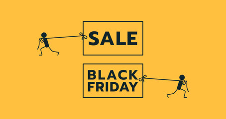 Sale. Discounts. Black Friday. Vector illustration with discounts in minimalist style. Minimalistic advertising poster on a yellow background.