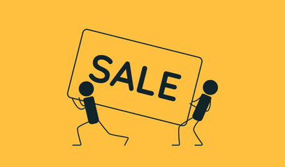 Sale. Discounts. Vector illustration with discounts in minimalist style. Minimalistic advertising poster on a yellow background.