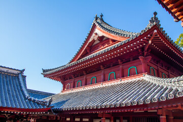 Fototapeta na wymiar Sofukuji Temple architectural roof detail view in Nagasaki Japan, chinese style architecture