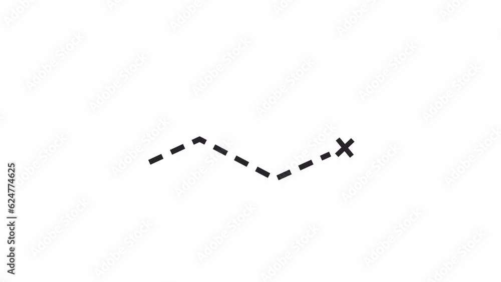 Poster dotted line trail bw 2d object animation. travel destination route for map outline cartoon 4k video,