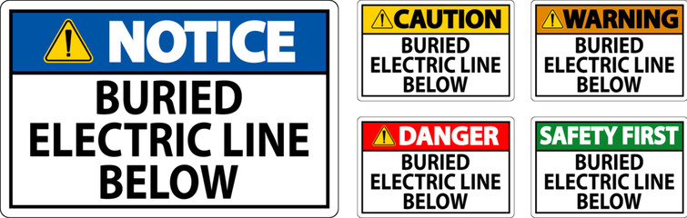 Caution Sign Buried Electric Line Below On White Background