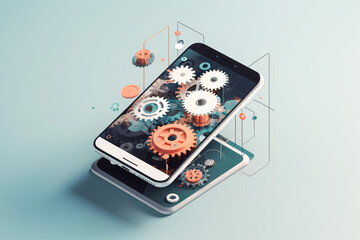 Gear-themed Cell Phone with Generative AI - obrazy, fototapety, plakaty