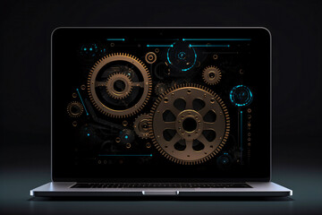 Clock and Gears on Laptop Screen - Generative AI