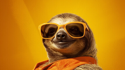 Generative AI, Chillin' Sloth: Sunglasses and Pastel Vibes - obrazy, fototapety, plakaty
