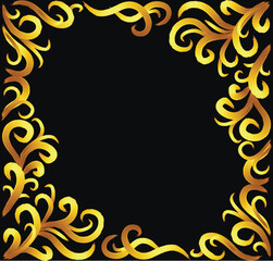  frame on a black background in the form of golden swirls