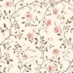 Gentle Rose flower Seamless pattern texture. Happy mother&nbsp;day, woman&rsquo;s&nbsp;day, girls birthday, Valentine&rsquo;s&nbsp;day&nbsp;design. Gift box wrapping paper, textile, bed linen or dress print. Floral AI illustration.