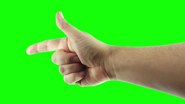 male hand gun shot gesturing green screen slow motion