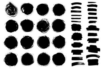 Vector set grunge black paint stripe round shape. Text boxes for banner.
