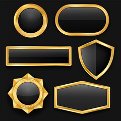 Vector golden retro frame, realistic golden badge.