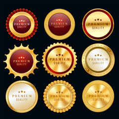 Vector gold badges premium emblem, luxury genuine, round promotion decoration element.