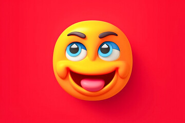 Fototapeta premium Cheerful Yellow Smiley Face on Vibrant Red Background - Enhanced with Generative AI