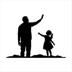 Silhouettes of father and daughter, vector art, isolated on white background.