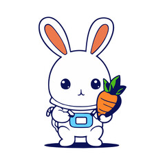 Cute bunny with carrot, logo icon, isolated on white background, vector illustration