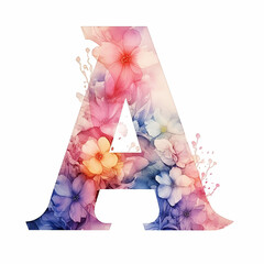 pink floral watercolor with letter a