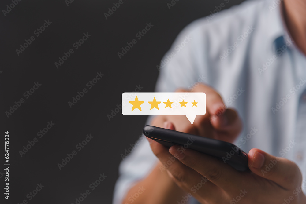 Poster happy customers rating and review evaluation feedback analysis in customer satisfaction survey resul