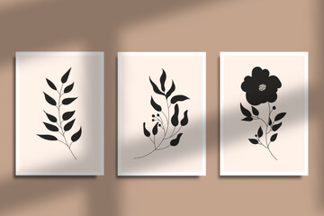 set of poster minimal composition leaves or botanical with organic shapes design illustration background, wall art printable