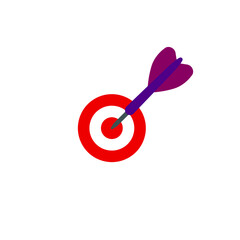 Dart hits the center of a small target. Color vector.