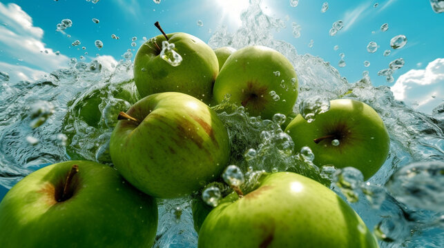 apple in water HD 8K wallpaper Stock Photographic Image
