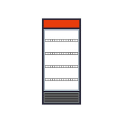 Empty commercial refrigerator for bottles. Beverage cooler. Color vector.
