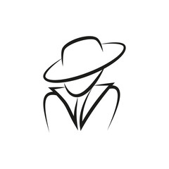 A man in a wide hat and cloak. Vector in hand drawn style. Outline and line style.