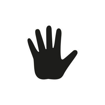 One single empty open human hand palm with fingers splayed and spread wide. Vector silhouette.