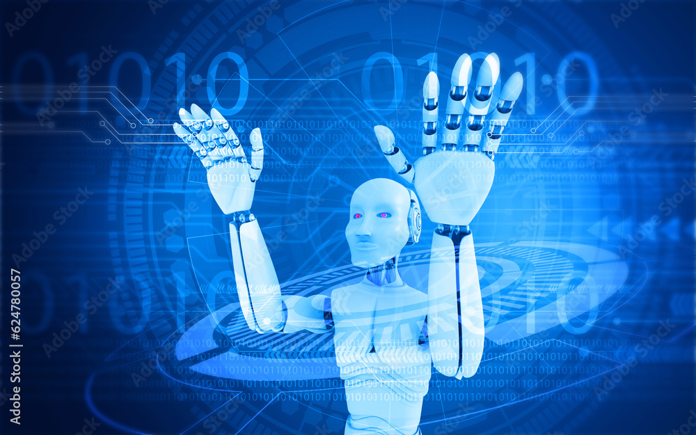 Poster ai robot on modern technology background. 3d illustration..