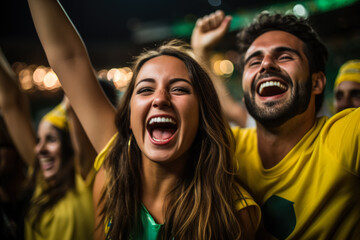 Brazilian football fans celebrating a victory  