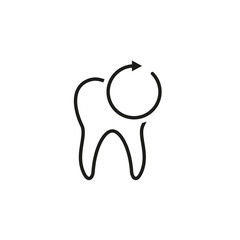 Human tooth icon with round arrow. Symbol of full cycle dental treatment.
