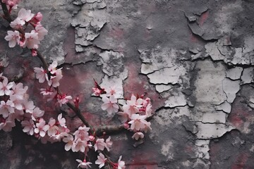 Black Cherry Blossom Cracked Wall AI Generated