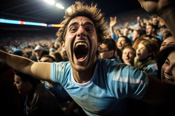 Fototapeta na wymiar Uruguayan football fans celebrating a victory 