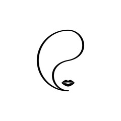 The face of a woman with a short puff business strict hairstyle. Simple minimal vector logo and icon.