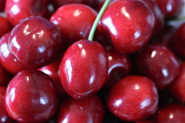 Ripe juicy cherries seen up close