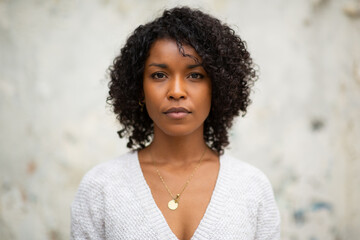 Close up young woman with serious expression