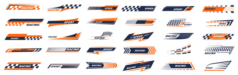 Sports stripes, car stickers black color. Racing decals for tuning set. Vector illustration.