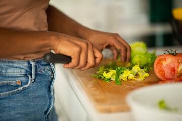woman hands cutting vegetables with knife