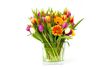 flowers in a vase on white background