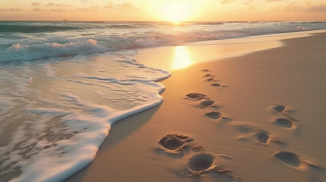 footprints on the beach HD 8K wallpaper Stock Photographic Image
