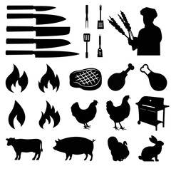 BBQ set farm animals vector collection - obrazy, fototapety, plakaty