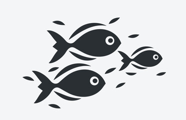 Fishes silhouette, Cute cartoon swimming fishes Wall decal Sticker, wall art decor, kids wall artwork isolated on white background, Wall decal and minimalist poster design, interior design