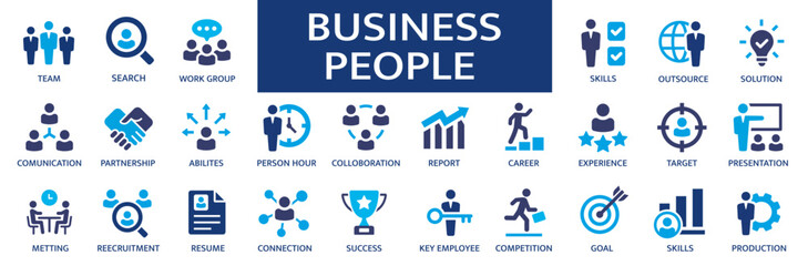 Business people icon Set. Businessman, meeting, work group, success, resume icons collection.