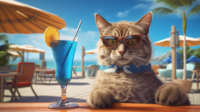 cat on the terrace HD 8K wallpaper Stock Photographic Image
