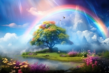 Obraz na płótnie Canvas Summer abstract ecology background with rainbow